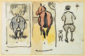 Een pagina uit een plakboek met 43 schetsen door Joseph Crawhall